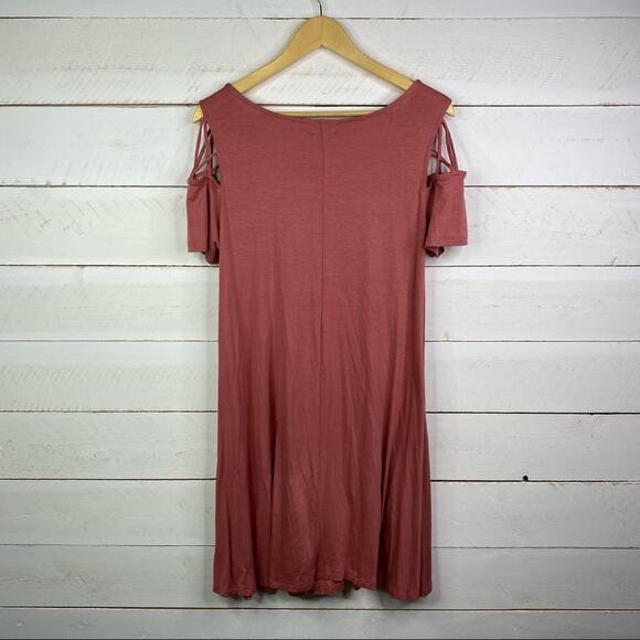 JUSTIFY Mauve Pink Peek Shoulder Sleeve Midi Flowy Dress Size‎ XL - Picture 2 of 9
